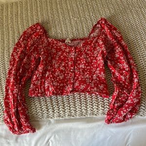 Red floral crop top